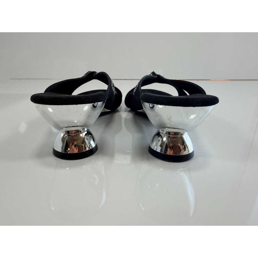 NEW Onex Rhinestone Butterfly Black Silver Chrome Wedge Heel Sandal 7M - Picture 9 of 12